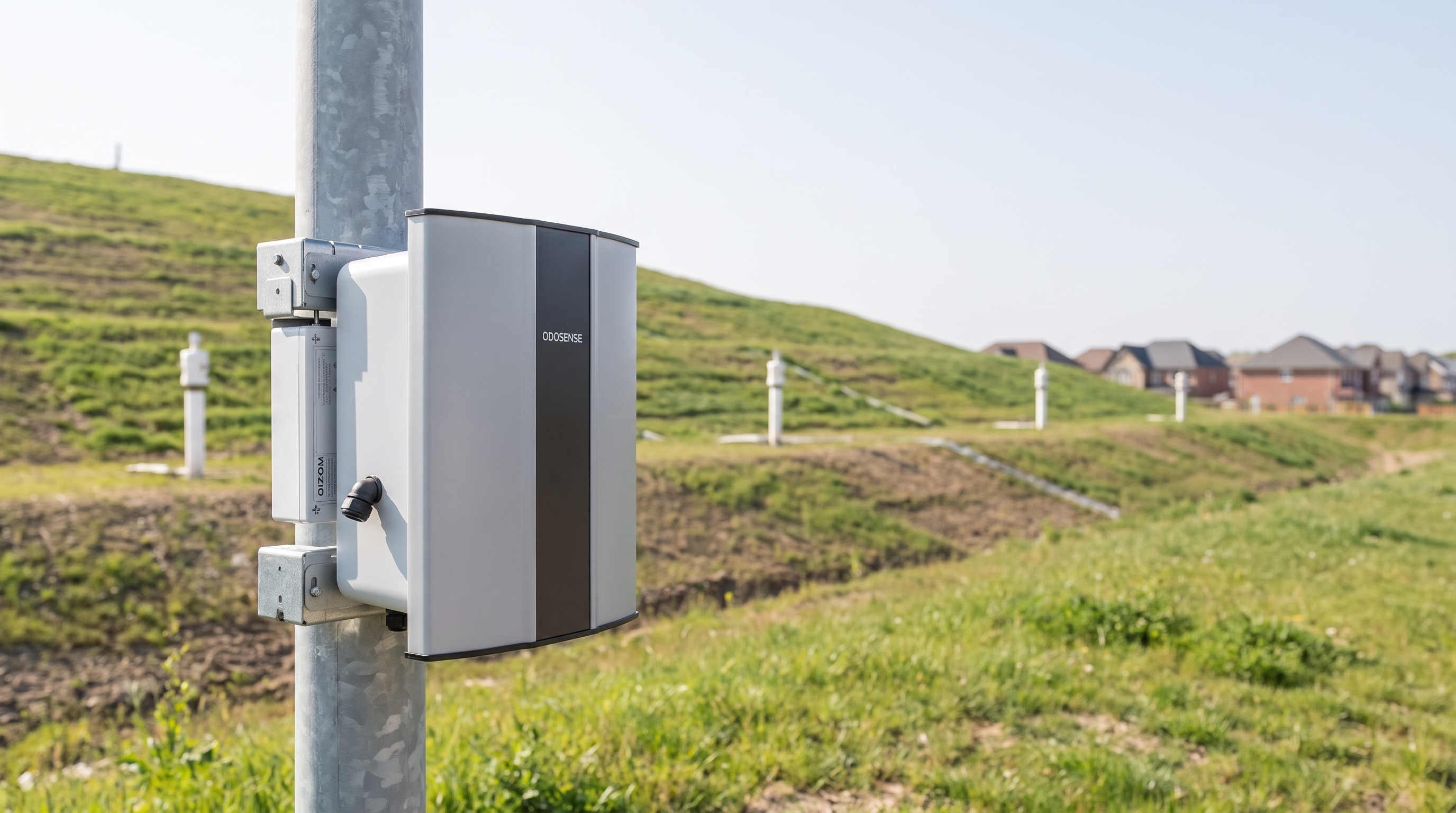 Odor monitor on a landfill slope near new homes